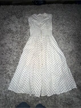 entro White Midi Dress with Navy Polka Dots and Front Zipper